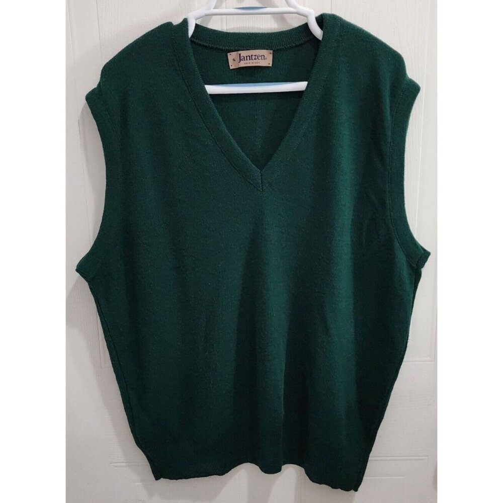 VTG Jantzen Green Sweater Vest V Neck‎ Pullover Size XL USA Made